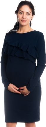 Be MaaMaa Těhotenské/kojící šaty s volánkem, dlouhý rukáv - granátové - obrázek 1