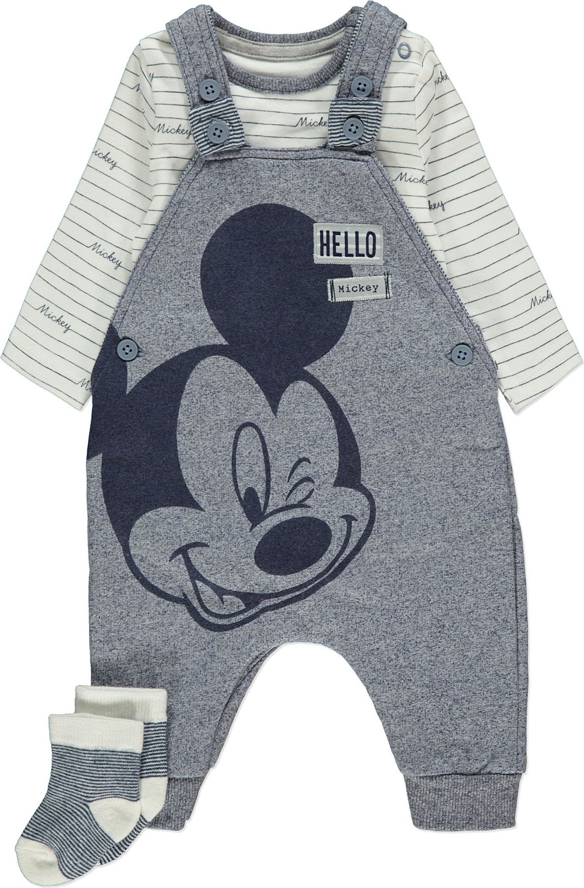 Kojenecký set, kalhoty, ponožky a body s dlouhým rukávem GEORGE, motiv Mickey Mouse Velikost: 56 - 62cm (0 - 3 měsíce) - obrázek 1