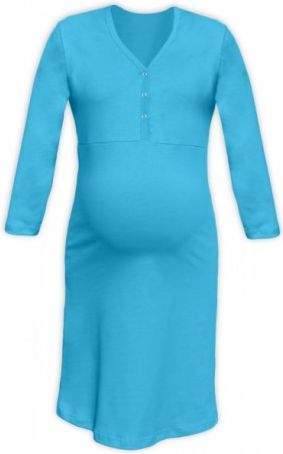 Těhotenská, kojící noční košile PAVLA 3/4 - tyrkys, Velikosti těh. moda L/XL - obrázek 1