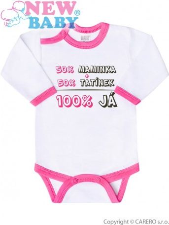 Body s potiskem New Baby 50% MAMINKA + 50% TATÍNEK - 100% JÁ růžové, Růžová, 56 (0-3m) - obrázek 1