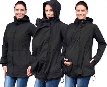 Bunda pro nosící, těhotné - softshellová (přední nošení), černá, Velikosti těh. moda L/XL - obrázek 1
