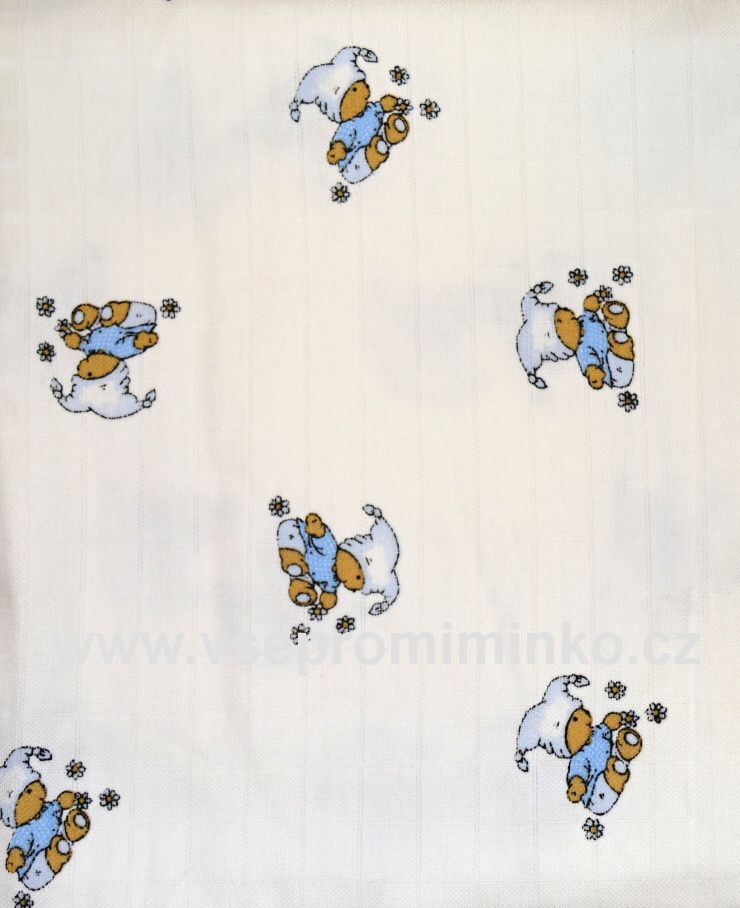 Dětská bavlněná tetra osuška, LTZ, 90x100, medvídek s modrou čepicí - obrázek 1