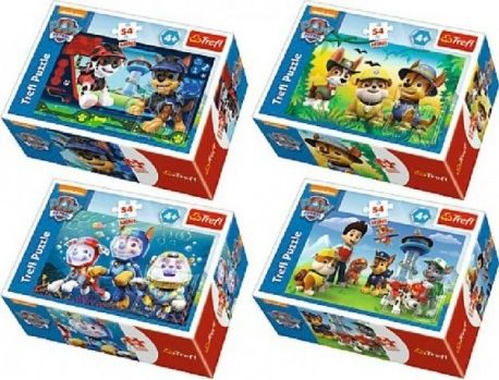 Minipuzzle Paw Patrol 54dílků asst 4 druhy v krabičce 9x6x3cm 40ks v boxu - obrázek 1