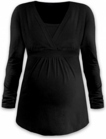 Kojící i těhotenská tunika ANIČKA s dlouhým rukávem - černá, Velikosti těh. moda M/L - obrázek 1
