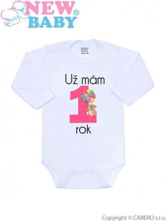Body s potiskem New Baby Už mám 1 rok růžové, Růžová, 80 (9-12m) - obrázek 1