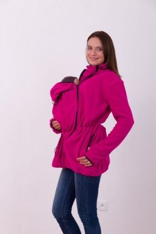 Nosící fleece mikina s kapucí - pouze přední nošení - tm. růžová, Velikosti těh. moda S/M - obrázek 1
