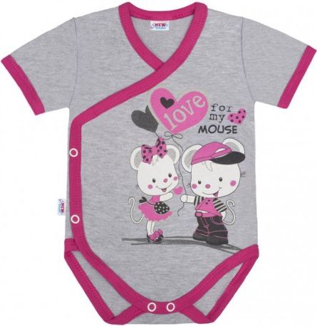 Dětské body s bočním zapínáním krátký rukáv New Baby Love Mouse, Růžová, 56 (0-3m) - obrázek 1