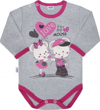 Dětské body s dlouhým rukávem New Baby Love Mouse, Růžová, 86 (12-18m) - obrázek 1
