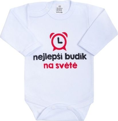 Dětské body s potiskem, Nejlepší budík na světě, New Baby, bílé vel.62 - obrázek 1