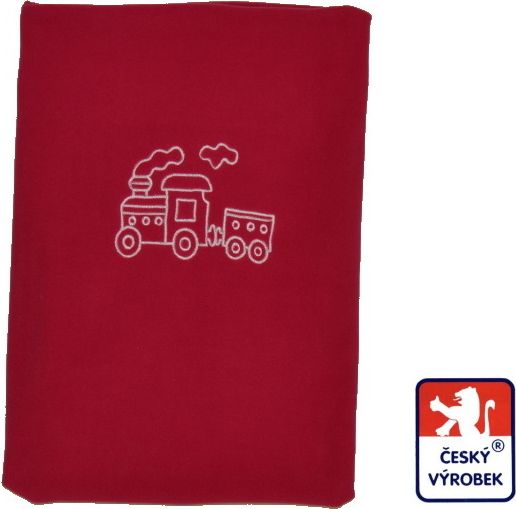 Dětská deka do kočárku, fleece, amarant s Vláčkem - obrázek 1