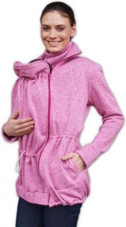 Nosící fleecová mikina - pro nošení dítěte v předu i vzadu na těle - růžový melír, Velikosti těh. moda M/L - obrázek 1