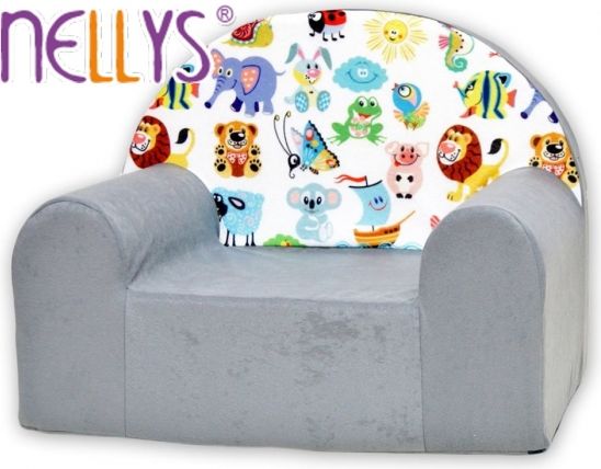 Náhradní potah na dětské křeslo Nellys - Veselá zvířátka v šedé - obrázek 1