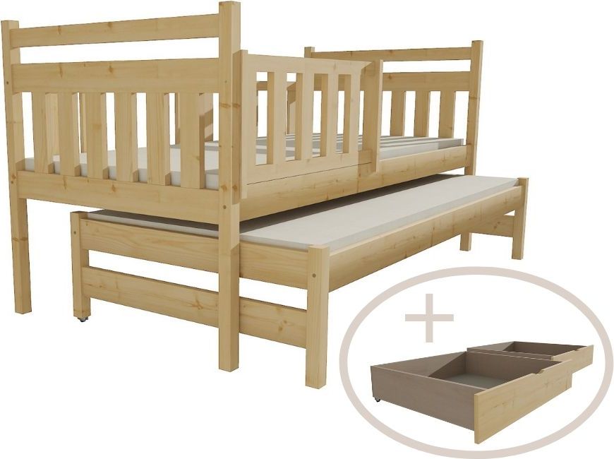 DĚTSKÁ POSTEL S PŘISTÝLKOU ANIČKA BEZBARVÝ LAK S ŠUPLÍKY 200 x 90 cm