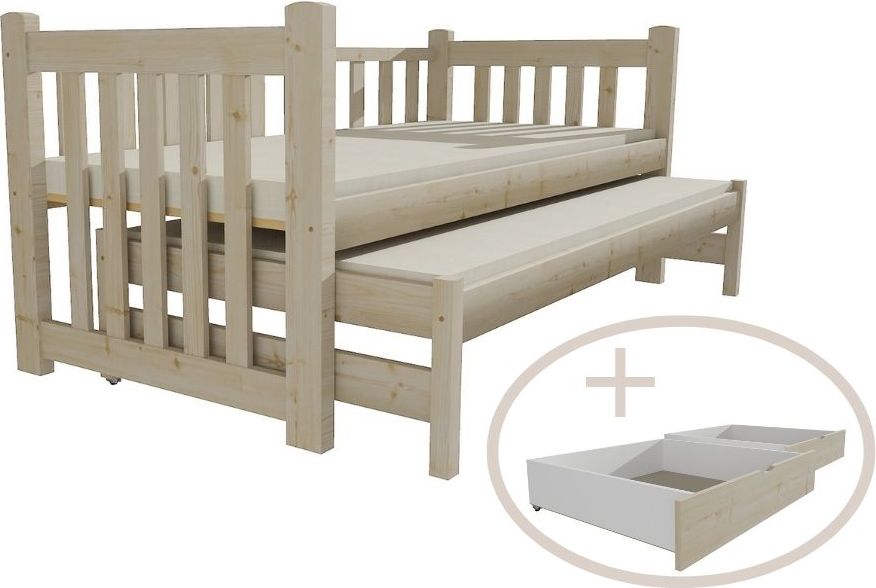 DĚTSKÁ POSTEL S PŘISTÝLKOU KUBA SUROVÉ DŘEVO S ŠUPLÍKY 200 x 90 cm