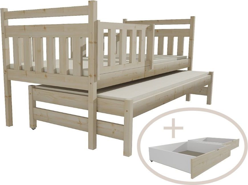 DĚTSKÁ POSTEL S PŘISTÝLKOU ANIČKA SUROVÉ DŘEVO S ŠUPLÍKY 180 x 80 cm