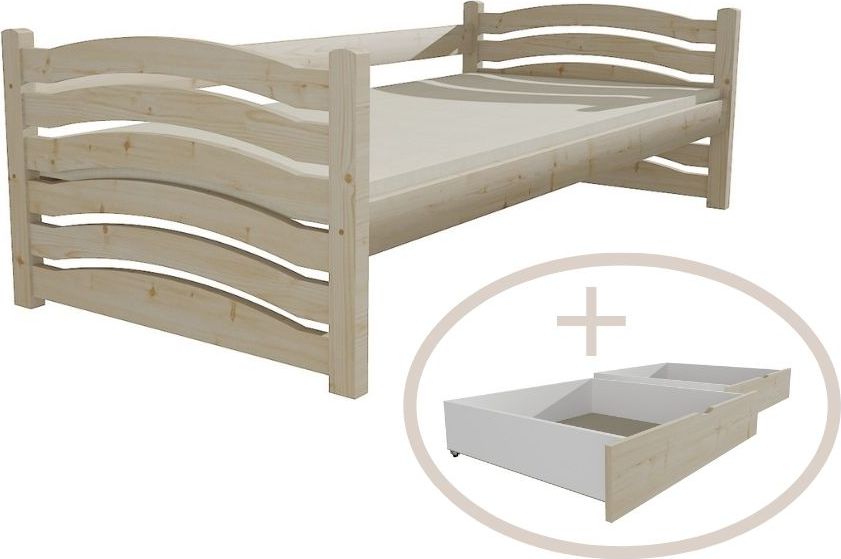 DĚTSKÁ POSTEL ANETA SUROVÉ DŘEVO S ŠUPLÍKY 200 x 90 cm - obrázek 1