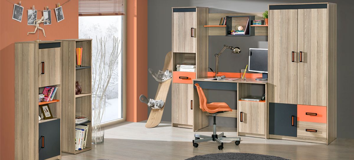 Úzká šatní skříň UNI 2 oranžová - obrázek 3