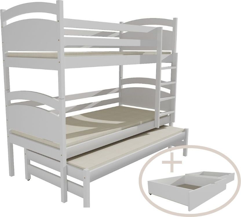 DĚTSKÁ PATROVÁ POSTEL S PŘISTÝLKOU FILIP BÍLÁ S ŠUPLÍKY 180 x 80 cm