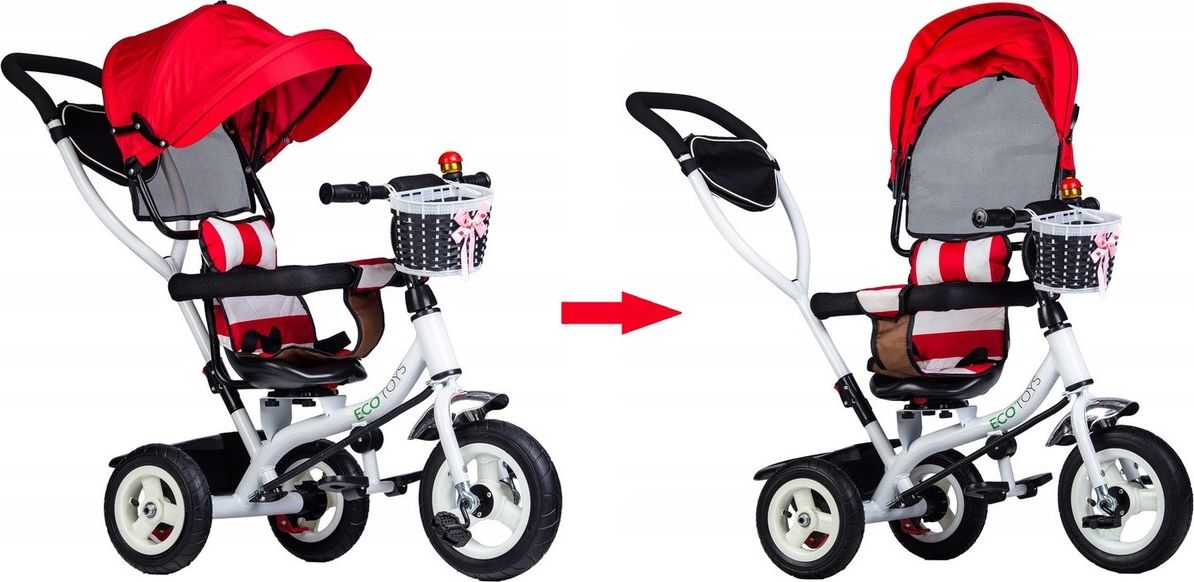 Tříkolka s vodicí tyčí a otočným sedátkem - červená TWB Balance - Red - obrázek 2