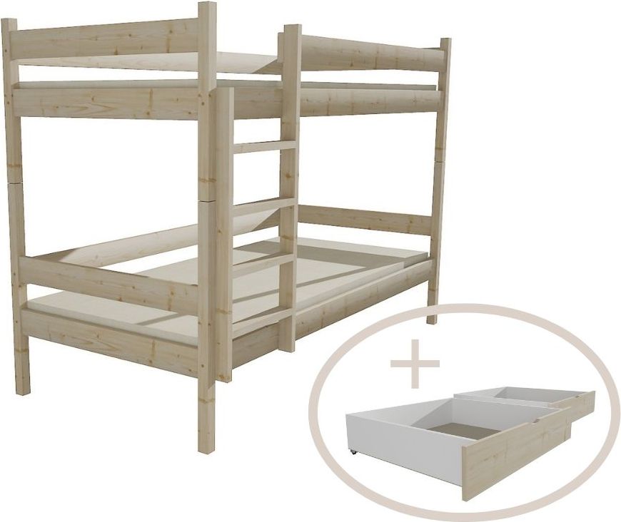 DĚTSKÁ PATROVÁ POSTEL LUCKA SUROVÉ DŘEVO S ŠUPLÍKY 180 x 80 cm - obrázek 1