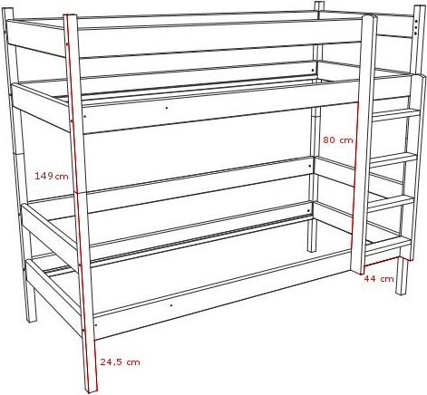 DĚTSKÁ PATROVÁ POSTEL LUCKA SUROVÉ DŘEVO S ŠUPLÍKY 180 x 80 cm - obrázek 3