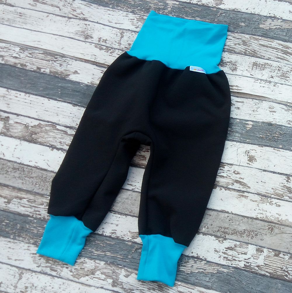 Softshellové kalhoty Yháček, zimní, černá/tyrkys Velikost: 104 - obrázek 1