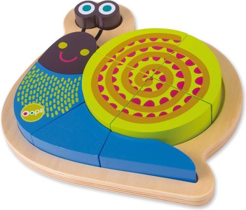 O-OOPS Happy Puzzle! - Zvířátkové dřevěné puzzle na desce 9ks šnek - obrázek 1