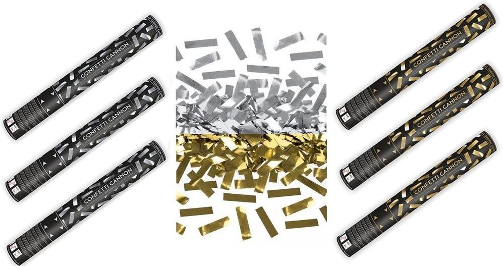 Konfety 40 cm ZLATÉ metalické 3ks, STŘÍBRNÉ metalické 3 ks - obrázek 1