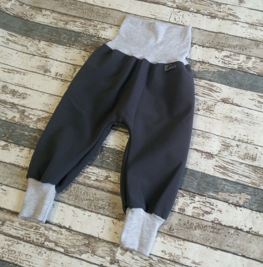 Softshellové kalhoty Yháček, zimní, černá/šedé melé Velikost: 98 - obrázek 1
