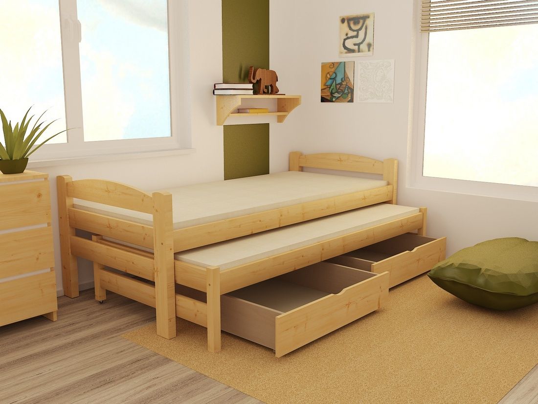 DĚTSKÁ POSTEL S PŘISTÝLKOU KÁJA BEZBARVÝ LAK S ŠUPLÍKY 200 x 80 cm - obrázek 2
