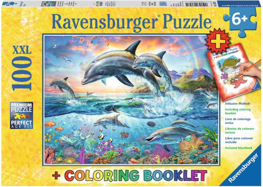 RAVENSBURGER Puzzle Delfíni XXL 100 dílků + omalovánky - obrázek 2
