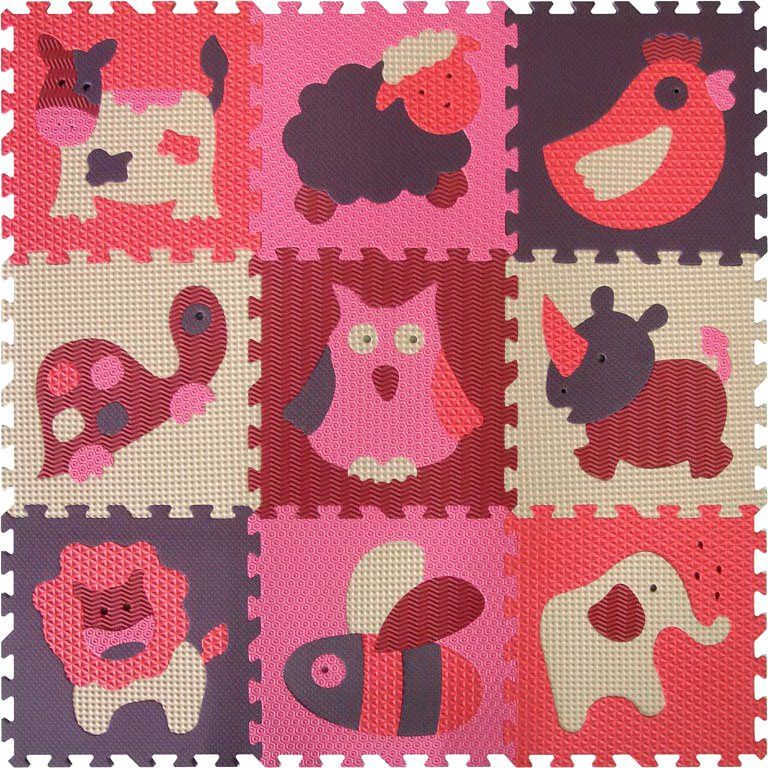 BABY GREAT Pěnové puzzle Zvířata červená-růžová SX (30x30) - obrázek 1