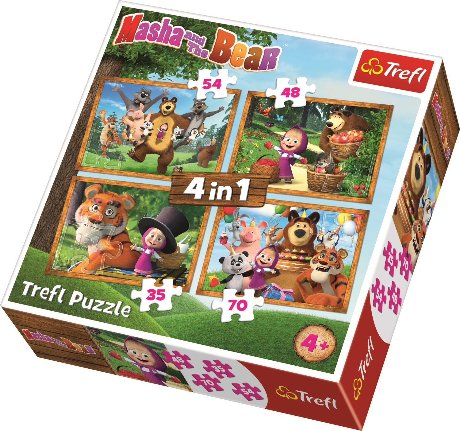 TREFL Puzzle Máša a medvěd 4v1 (35,48,54,70 dílků) - obrázek 1