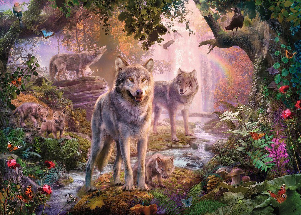 RAVENSBURGER Puzzle Vlčí rodina v létě 1000 dílků - obrázek 1