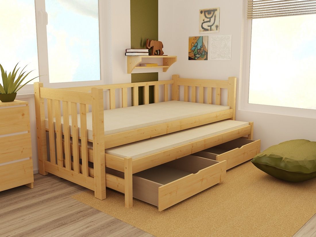 DĚTSKÁ POSTEL S PŘISTÝLKOU KUBA SUROVÉ DŘEVO S ŠUPLÍKY 200 x 80 cm - obrázek 2