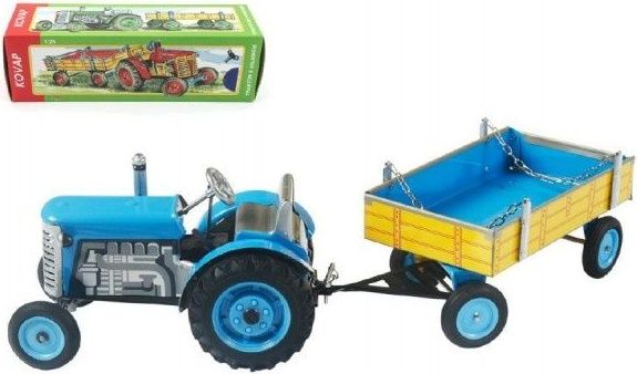 KOVAP Traktor Zetor s valníkem modrý na klíček kov 28cm v krabičce - obrázek 1