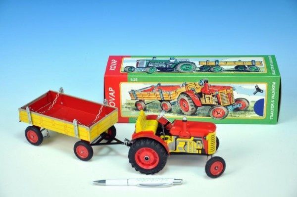 KOVAP Traktor Zetor s valníkem červený na klíček kov 28cm v krabičce - obrázek 1
