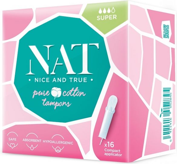 NAT nice & true Tampony z organické bavlny -  s aplikátorem - super (16 ks) - obrázek 1