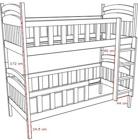 DĚTSKÁ PATROVÁ POSTEL LUBOŠ SUROVÉ DŘEVO S ŠUPLÍKY 200 x 90 cm - obrázek 3