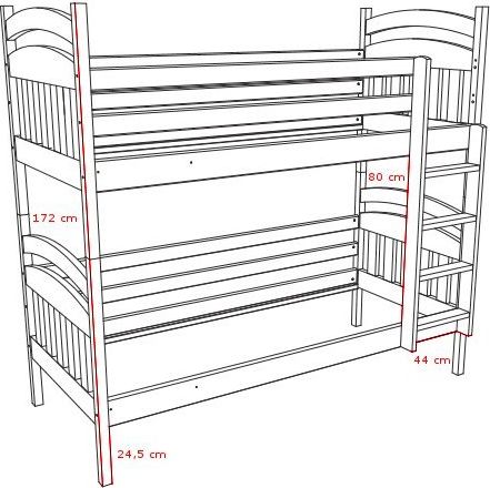 DĚTSKÁ PATROVÁ POSTEL MÍŠA SUROVÉ DŘEVO S ŠUPLÍKY 200 x 90 cm - obrázek 3