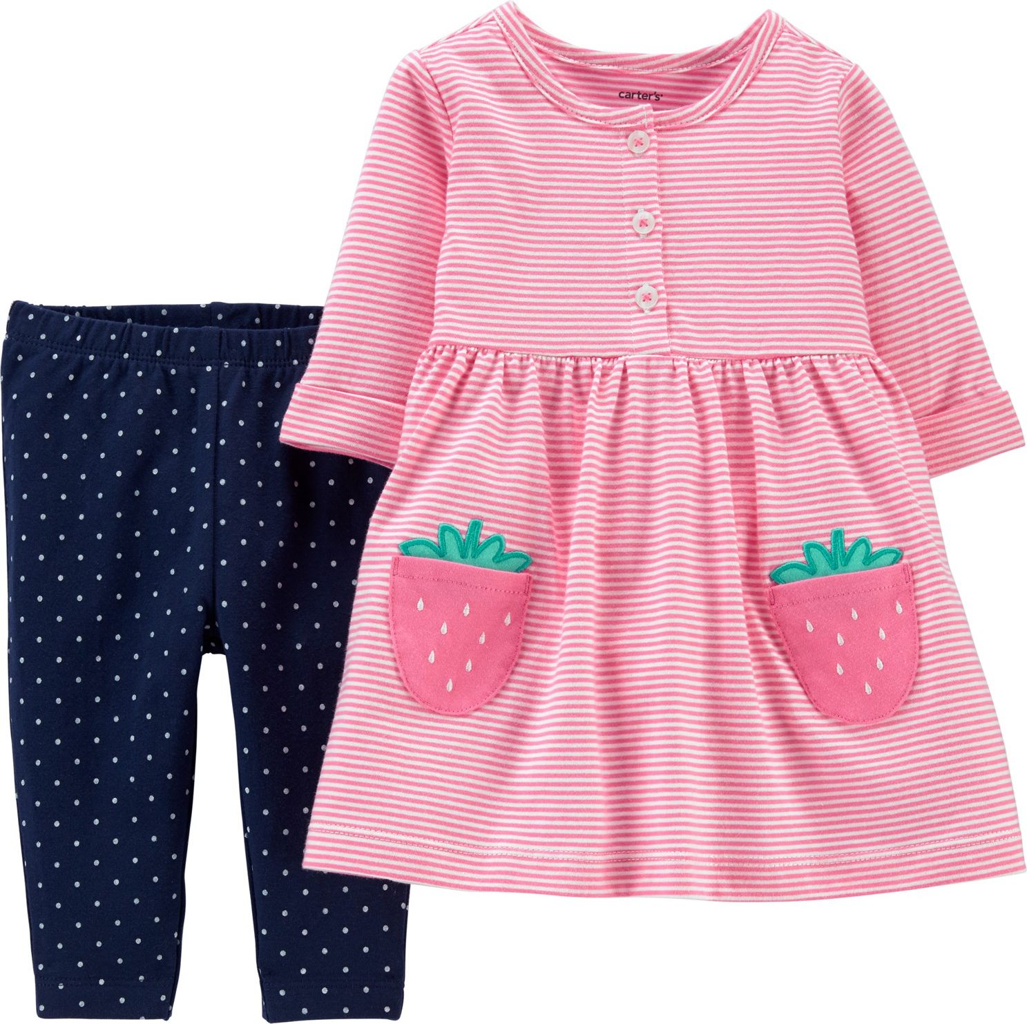 CARTER'S Set 2-dílný šaty, legíny Strawberry dívka 12m, vel. 80 - obrázek 1