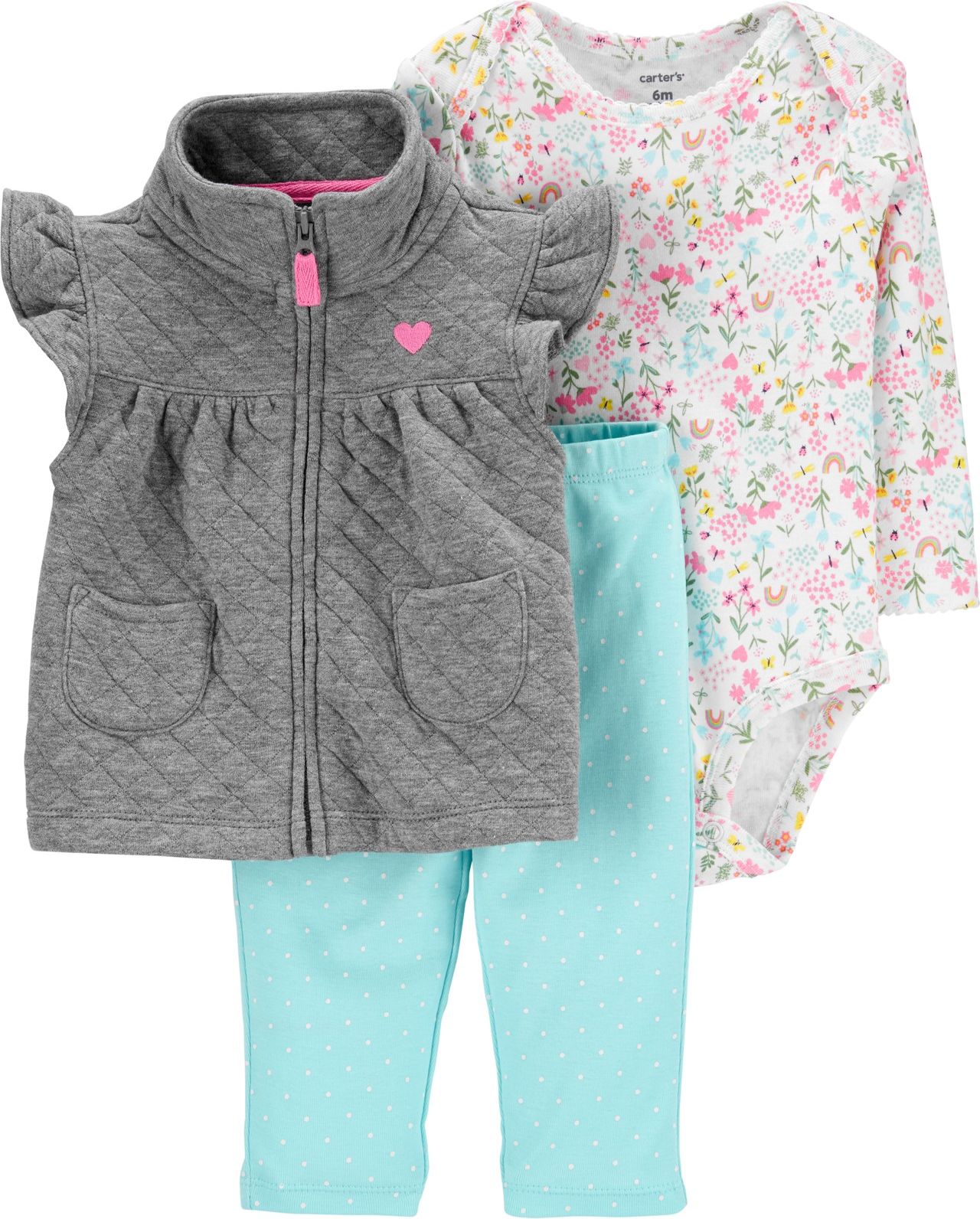 CARTER'S Set 3-dílný body, vesta, kalhoty Flowers dívka 9m, vel. 74 - obrázek 1