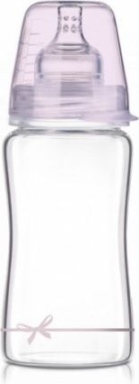 LOVI Skleněná lahvička 250 ml Diamond Glass - mašlička - růžová - obrázek 1