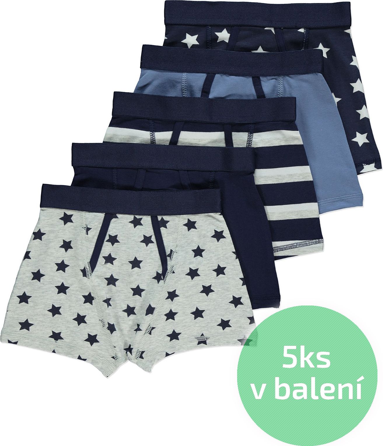 Chlapecké boxerky GEORGE, 5ks v balení, motiv hvězdy Velikost: 104 - 110cm (4 - 5 let) - obrázek 1