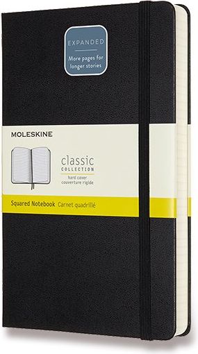 Moleskine Zápisník Expanded - tvrdé desky L, čtverečkovaný, černý A5, 200 listů - obrázek 1