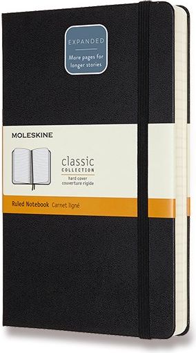 Moleskine Zápisník Expanded - tvrdé desky L, linkovaný, černý A5, 200 listů - obrázek 1