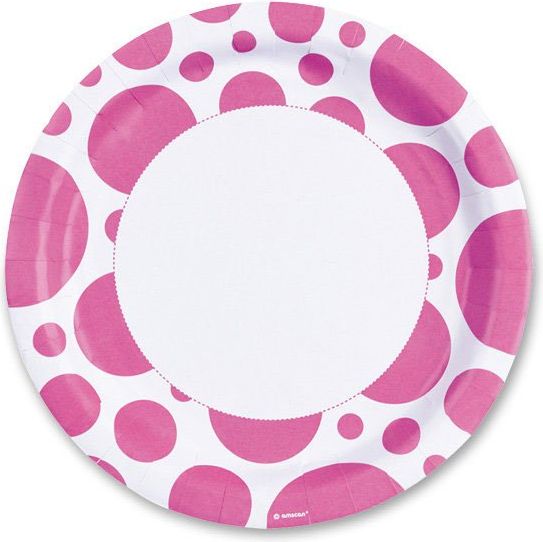 Amscan Papírové talířky Solid Color Dots růžové - obrázek 1