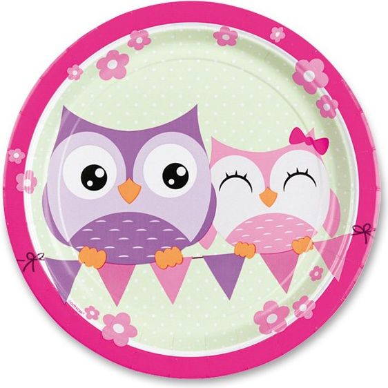 Amscan Papírové talířky Happy Owl průměr 23 cm, 8 ks - obrázek 1