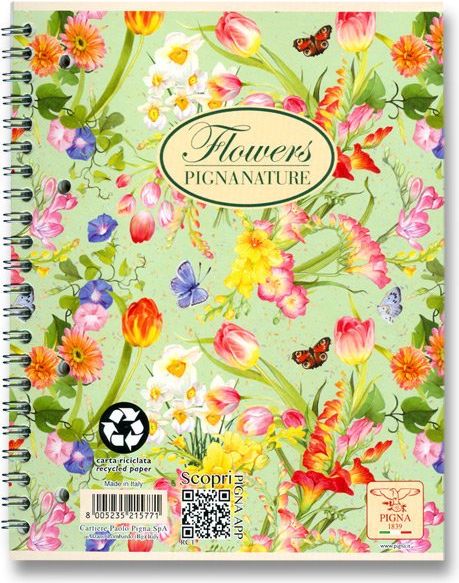Pigna Kroužkový blok Nature Flowers A5, čtverečkovaný, 60 listů - obrázek 1