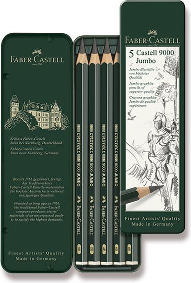 Faber-Castell Grafitová tužka Castell 9000 Jumbo 5 ks, plechová krabička - obrázek 1